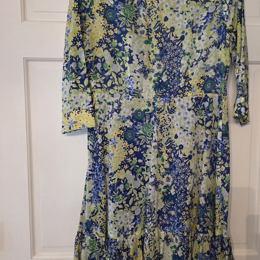 Talbots Floral Long Sleeve Dress - Blue and Green - Picture 4 of 4
